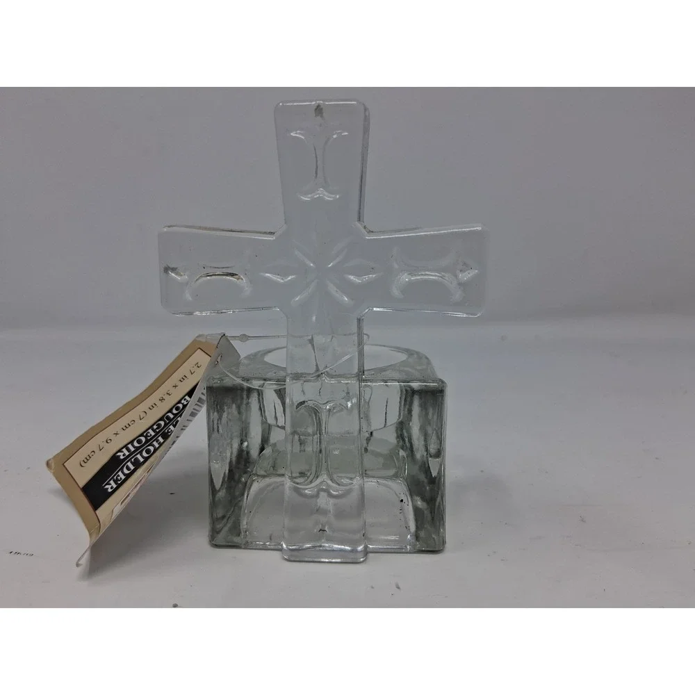 Glass Cross Votive Tea Candle Holder. A